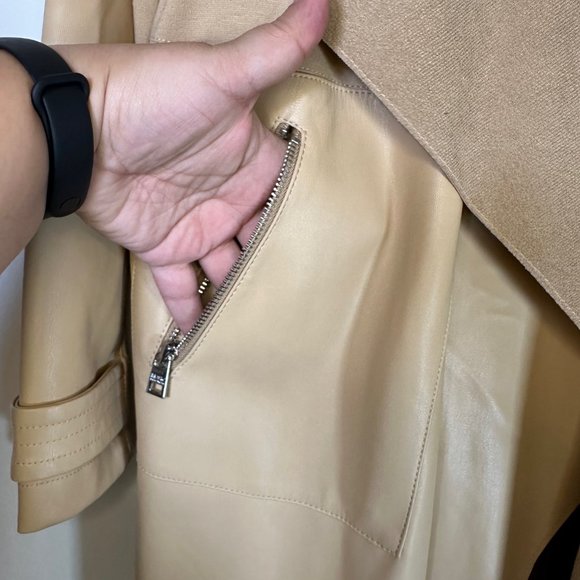 Drape Front Faux Leather & Suede Lightweight Coat - L - Picture 9 of 13